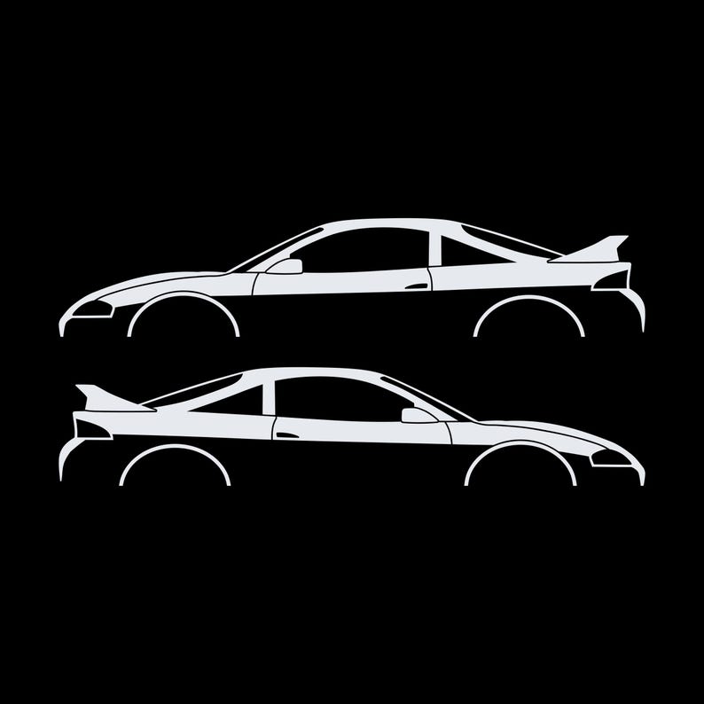 Set Of 2 Car Silhouette Decal Stickers For Mitsubishi Eclipse 2nd Gen 2Gb 1997-99 GS-T GSX Rear Spoiler White