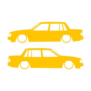 Zestaw 2 naklejek z obniżoną sylwetką samochodu do Volvo 740 744 Sedan Żółty