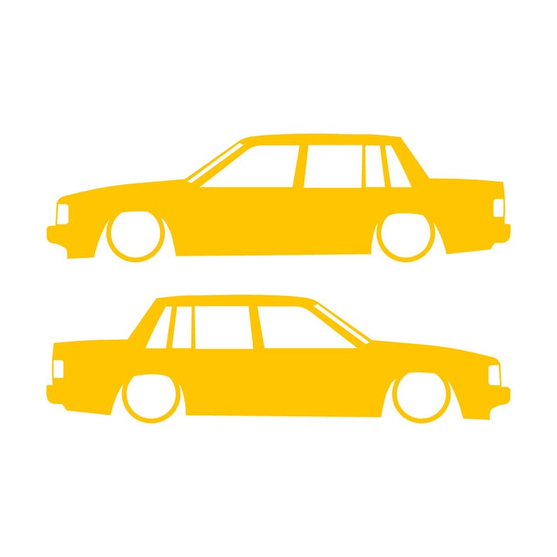 Zestaw 2 naklejek z obniżoną sylwetką samochodu do Volvo 740 744 Sedan Żółty