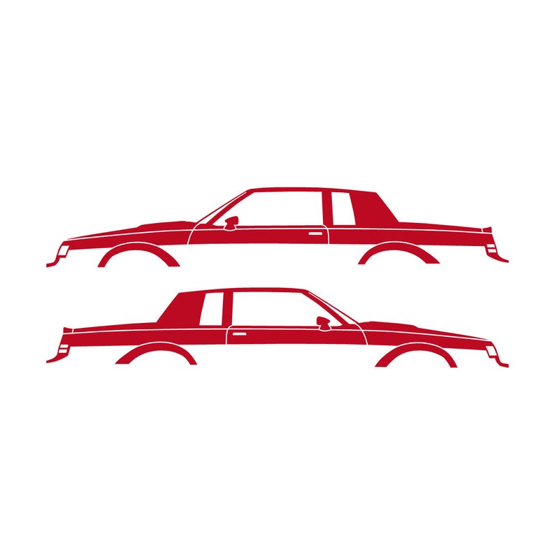 Set Of 2 Lowered Car Silhouette Decal Stickers For Buick Grand National Red