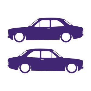 Set Of 2 Lowered Car Silhouette Decal Stickers For Ford Escort Mk1 3-door Hatchback Purple