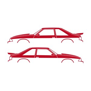 Set Of 2 Car Silhouette Decal Stickers For Ford Mustang SALEEN Fox-body Hatch Hatchback Red