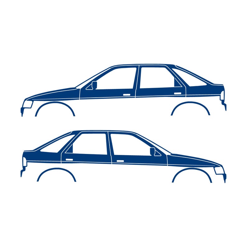 Set Of 2 Car Silhouette Decal Stickers For Ford Escort Mk5 5-door Hatchback Blue