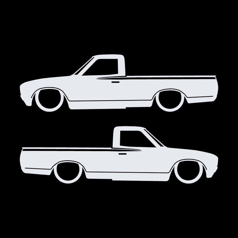 Set Of 2 Lowered Truck Silhouette Decal Stickers For Datsun 620 Single Cab Pickup White