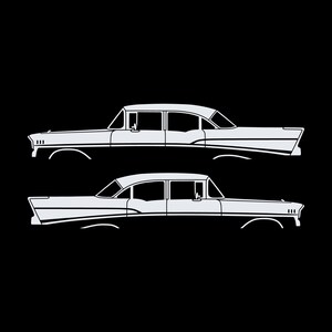 Set Of 2 Lowered Car Silhouette Decal Stickers For 1957 Chevrolet Bel Air 4-door Sedan Coupe White
