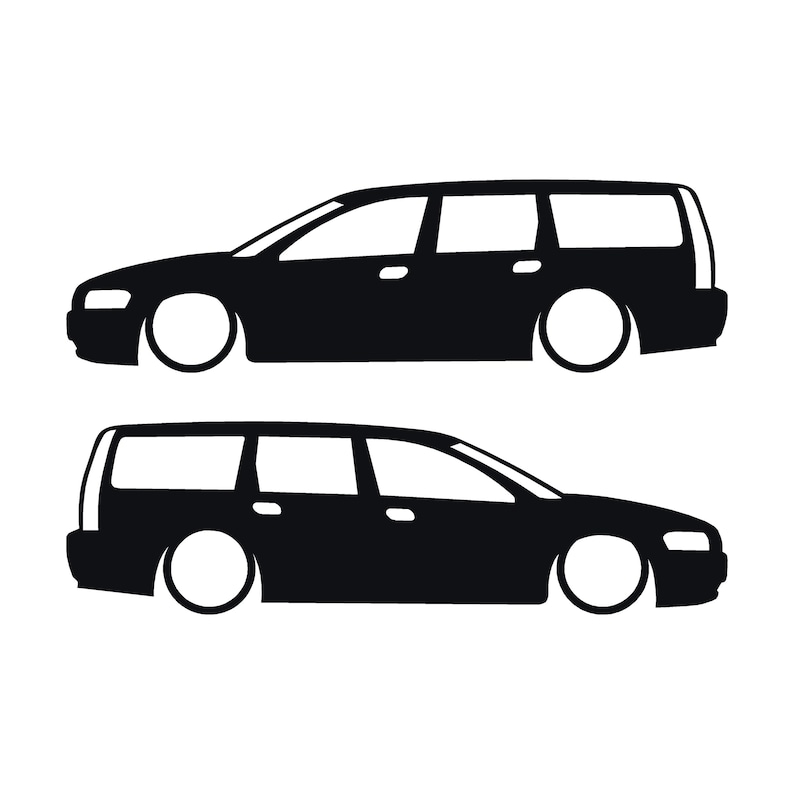 Set Of 2 Car Silhouette Decal Stickers For Volvo V70 T5 R 2nd Gen 2000-07 Black