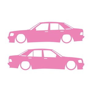 Set Of 2 Lowered Car Silhouette Decal Stickers For Mercedes 190 E W201 Soft Pink