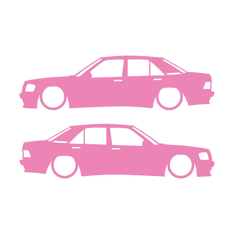 Set Of 2 Lowered Car Silhouette Decal Stickers For Mercedes 190 E W201 Soft Pink