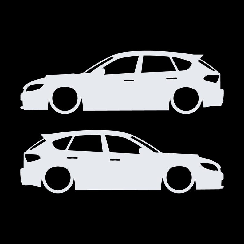 Conjunto de 2 adesivos com silhueta de carro rebaixado para Subaru Impreza WRX STI 3ª geração Hatchback GH Branco