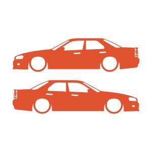 Set Of 2 Lowered Car Silhouette Decal Stickers For Nissan Skyline R34 4-door Sedan Orange