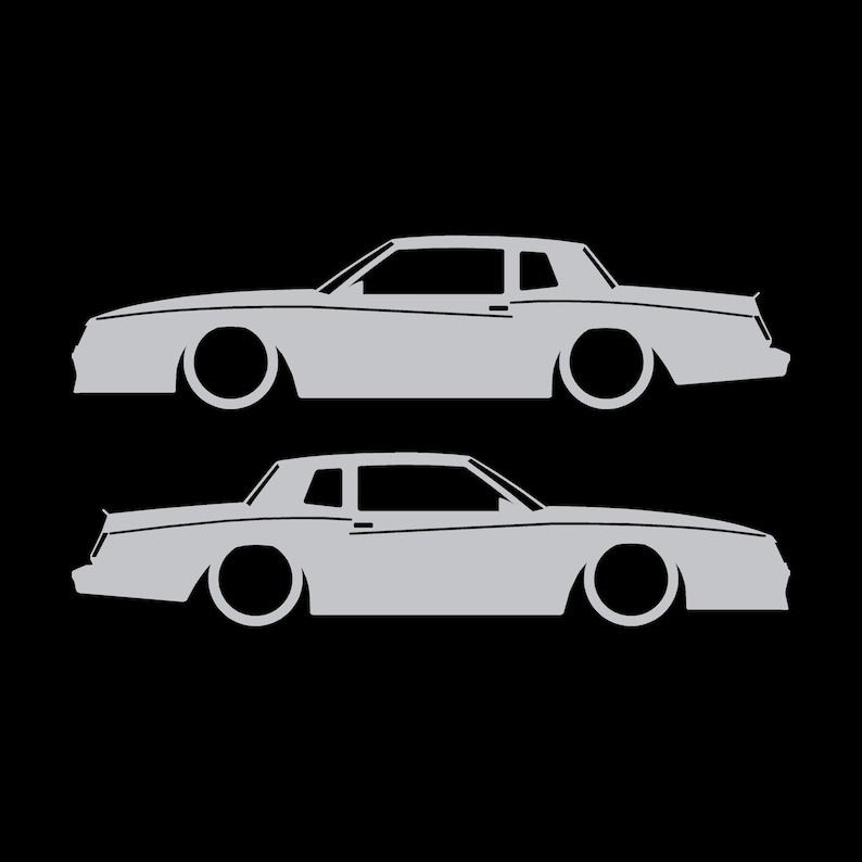 Set mit 2 Auto-Silhouette-Aufklebern für Chevrolet Monte Carlo SS 4. Generation Outline V2 Coupé Silber
