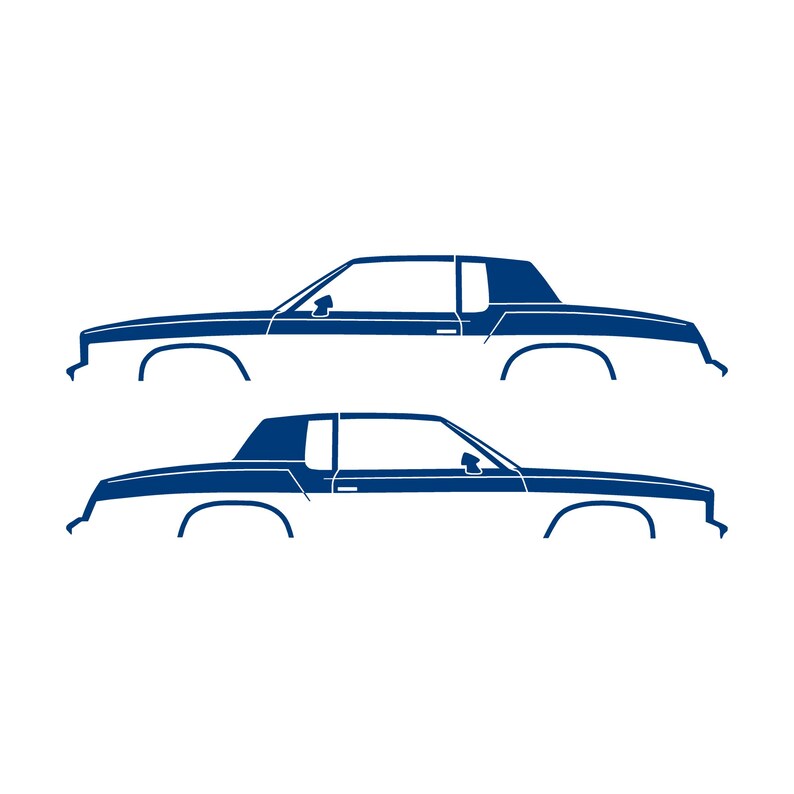 Set mit 2 Auto-Silhouette-Aufklebern für Oldsmobile Cutlass Supreme 4. Generation 1978-80 Coupé Blau