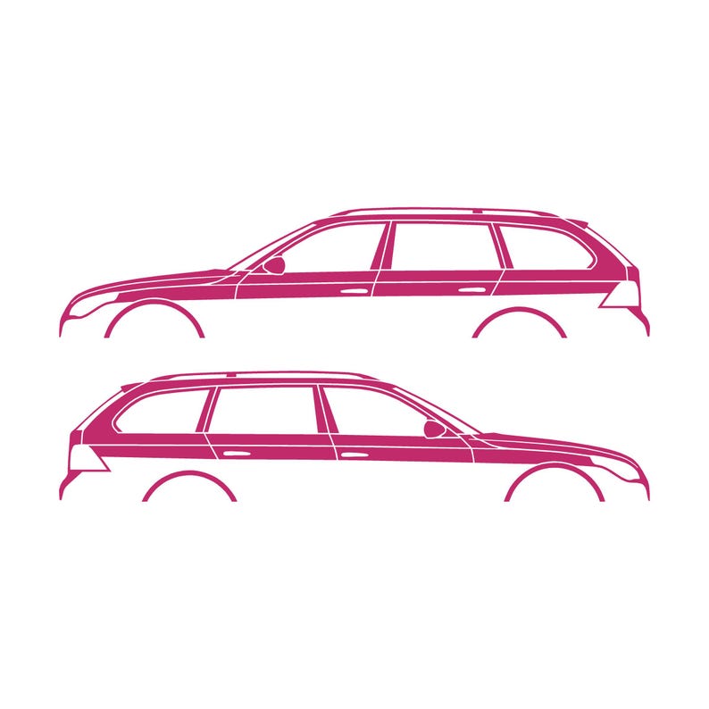 Set Of 2 Car Silhouette Decal Stickers For BMW E61 5-series Touring Pink