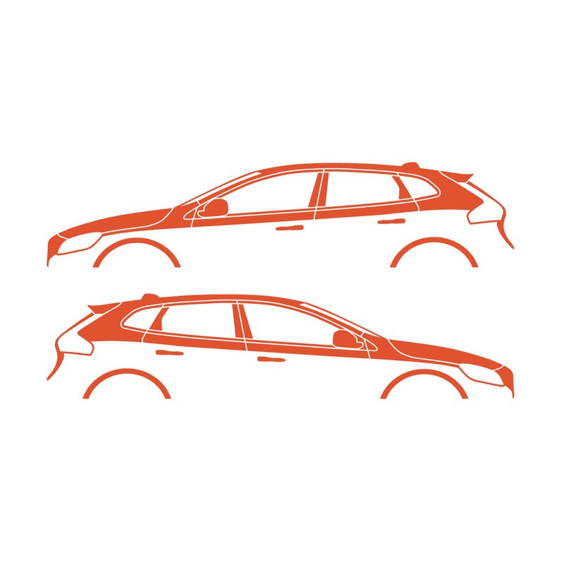 Set Of 2 Car Silhouette Decal Stickers For Volvo V40 2012-19 Orange
