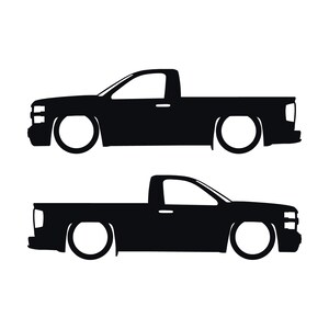 Set Of 2 Lowered Car Silhouette Decal Stickers For Chevrolet Silverado Reg Cab 2014-19 Black