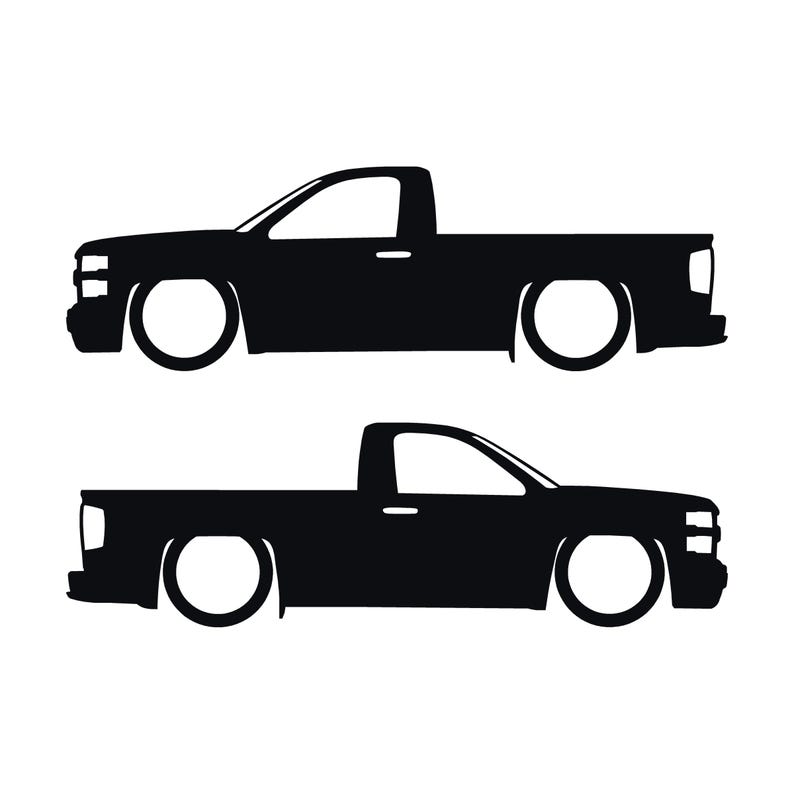 Set Of 2 Lowered Car Silhouette Decal Stickers For Chevrolet Silverado Reg Cab 2014-19 Black