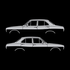 Set med 2 silhuettdekaler för Ford Escort Mk1 2-dörrars Sedan Coupé Silver