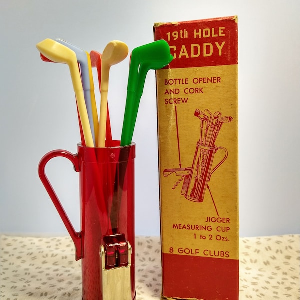 19th Hole Caddy Vintage Golf Themed Jigger Measuring Cup and Swizzle Stick Set