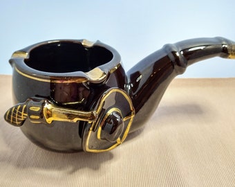 Vintage Ceramic Pipe Shaped Western Themed Ashtray