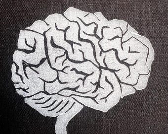 Parche de linograbado con forma de cerebro, parche de tela para coser, parche punk