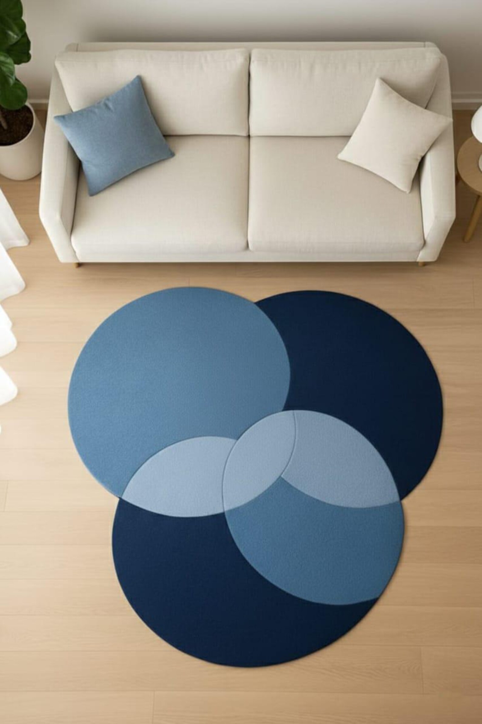 Modern Blue Circle Rug – Overlapping Round Geometric Carpet for Living ...