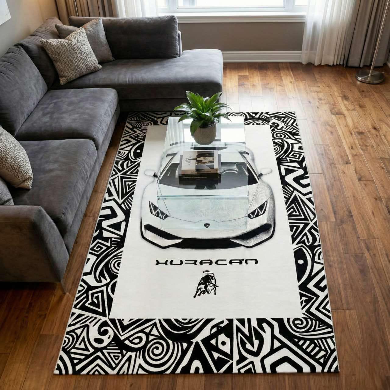 Black & White Supercar Area Rug | Modern Abstract Car Design - Etsy