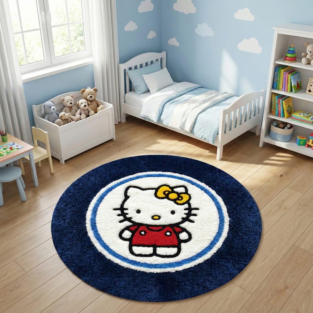 Hello Kitty Tufted Area Rug – Handmade Round Cartoon Rug for Bedroom ...