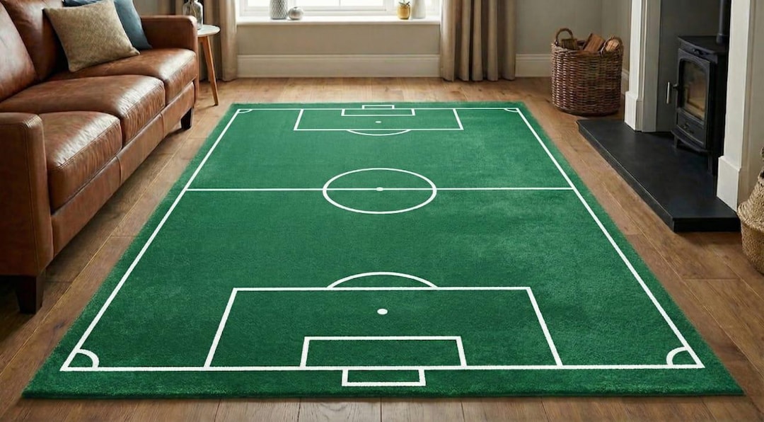 Foosball Rug Kids Football Field Rug | Green Soccer Pitch Play Mat - Etsy