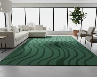 Modern Green Wave Pattern Area Rug – Contemporary Living Room Carpet