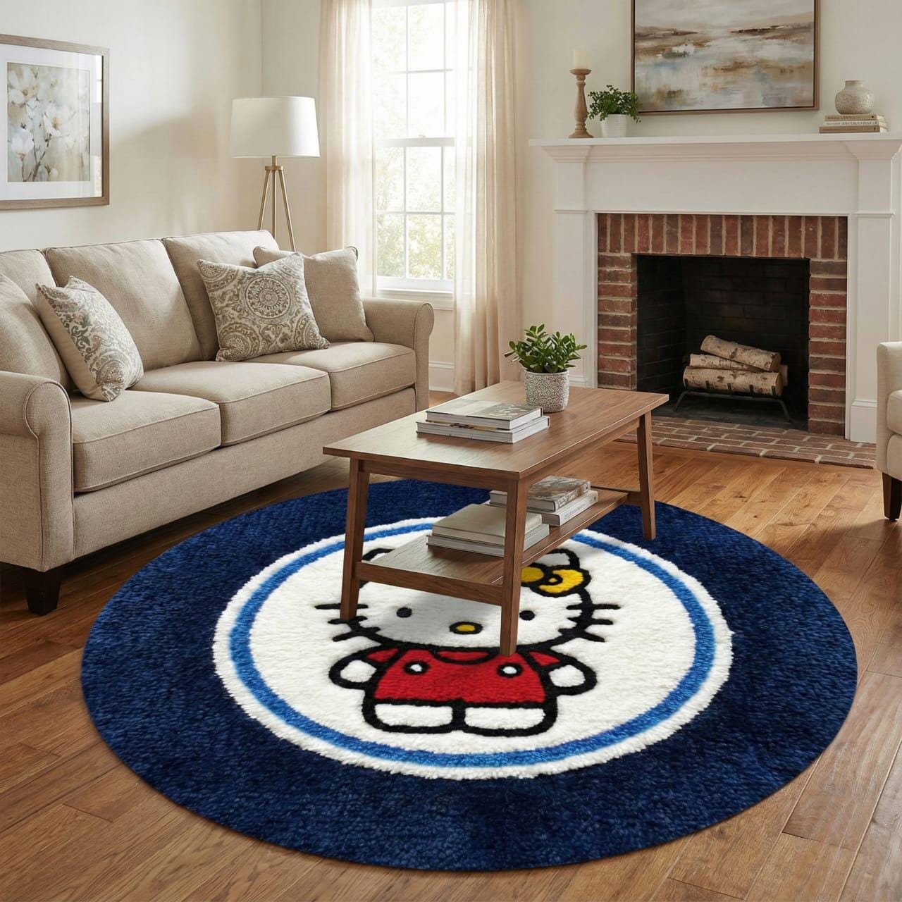 Hello Kitty Tufted Area Rug – Handmade Round Cartoon Rug for Bedroom ...