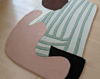 Hand Tufted Wool Rug: Modern Abstract Geometric Pastel Art