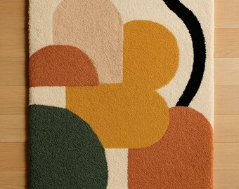 Hand-Tufted Wool Rug: Modern Geometric Color Block Area Rug