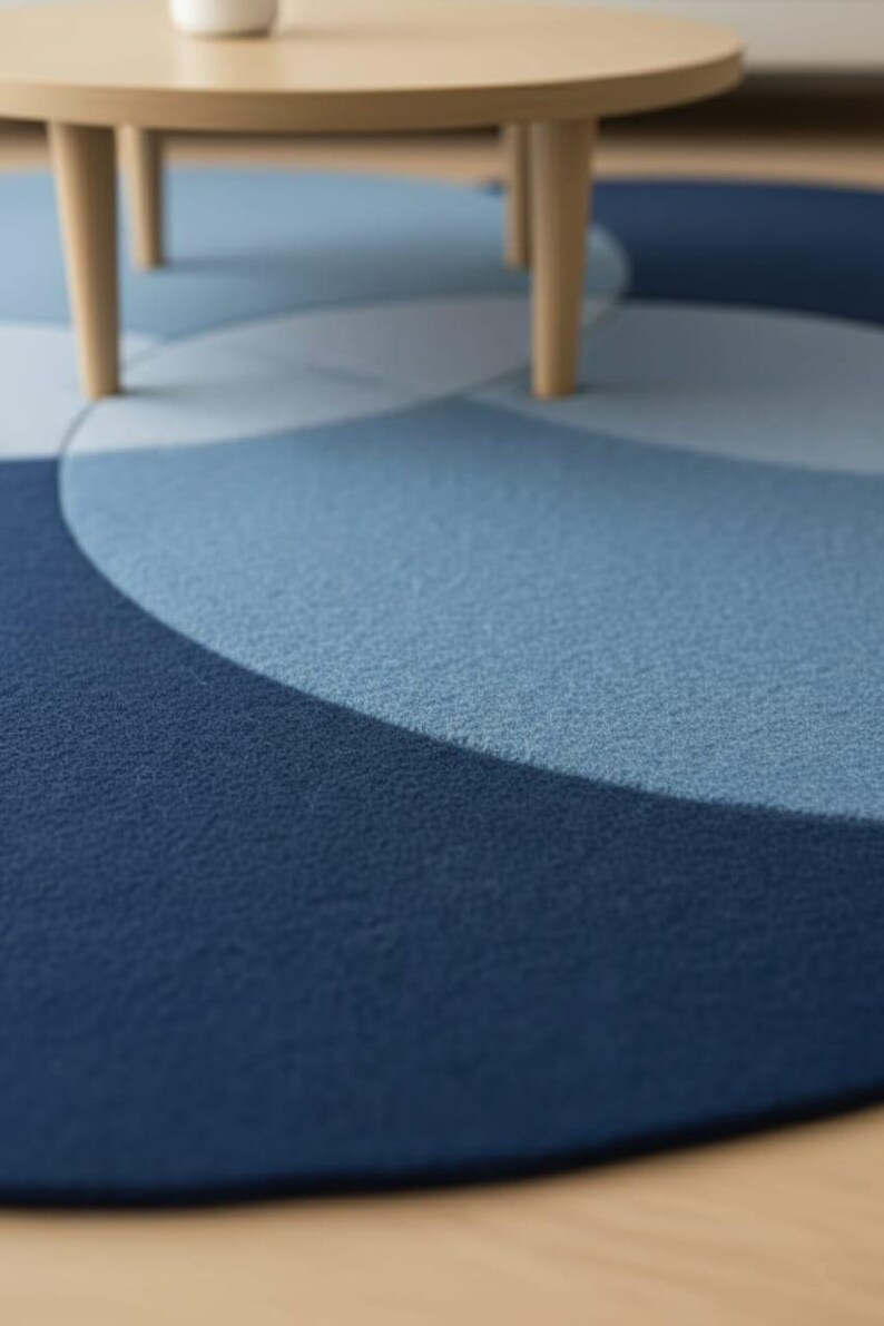 Modern Blue Circle Rug – Overlapping Round Geometric Carpet for Living ...