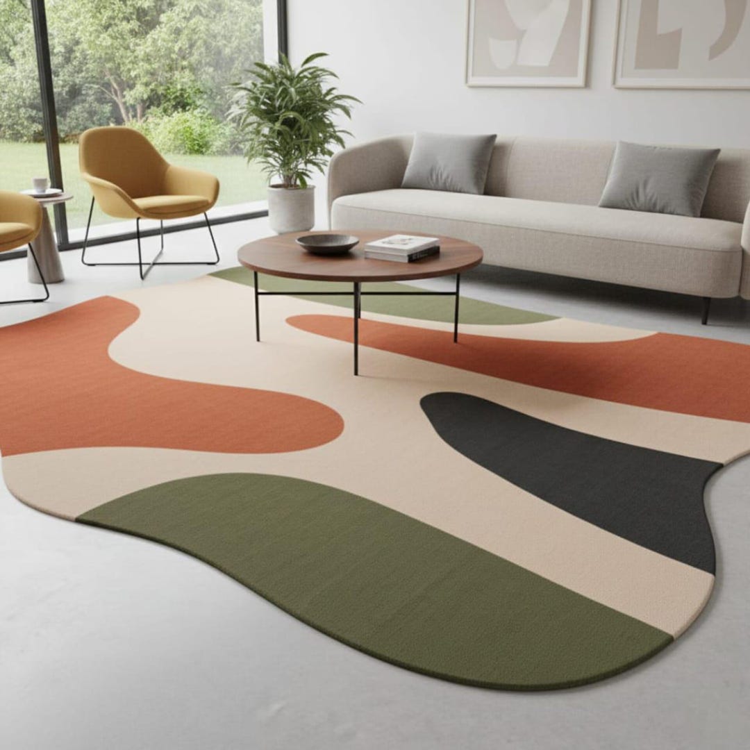 Wavy Small Rug Modern Abstract Wavy Area Rug – Multicolor Organic Shape Carpet for ...