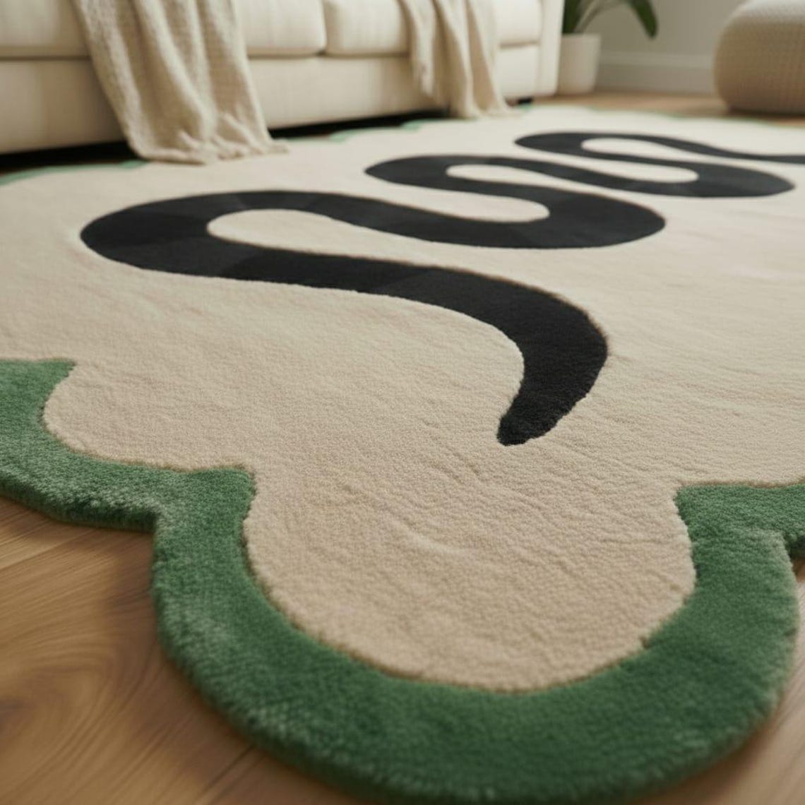 Handmade Snake Rug | Black and Beige Tufted Animal Design Carpet ...