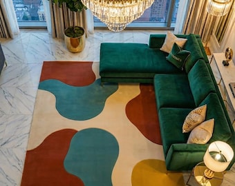 Modern Abstract Color Block Rug – Multicolor Living Room Area Carpet