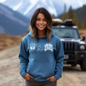 Off-Roading Hoodie Gift for Coffee Dogs and Outdoor Enthusiast Comfortable Sweatshirt for Dog Lovers and Dog Moms My Favorite Things Hoodie