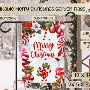 Può includere: Otto bandiere da giardino di Natale modificabili con un design a bastoncino di zucchero, agrifoglio e ornamenti rossi e bianchi. Le bandiere misurano 12 x 18 pollici o 24,5 x 32 pollici.