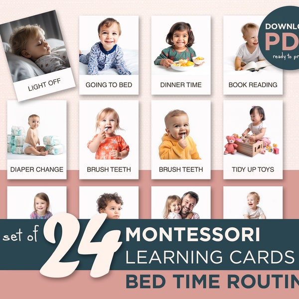 Montessori BEDTIME Flashcards, Calming Corner Print, Calming Down Corner, Emotions Cards, Feelings Chart Zone of Refulation, Sleep Routine