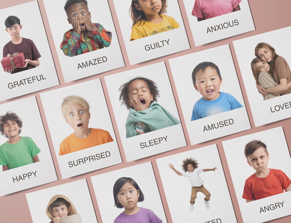 EMOTIONS Montessori Real Picture Flash Card Corner Feeling Flashcard ...