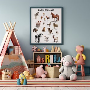Montessori Farm Animals - Real Rabbit, Mouse, and Goose Photos - Educational Playroom Decor