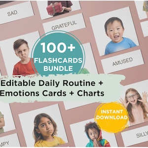 Bearbeitbare Kinder Gefühlskarten, tägliche Routine Karteikarten, täglicher Rhythmus Stundenplan, Chore Chart Kleinkinder, Montessori Gefühle Karteikarten, visuell