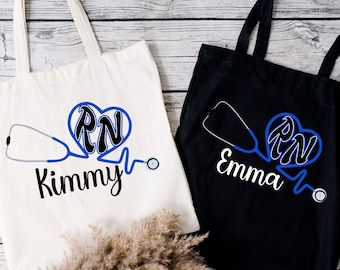 Personalized Nurse Tote Bag, RN Tote, Nurse Gift, Gift for Nurse, Gift for Nursing Student, Canvas Tote Bag for Nurse, Custom Tote Bag