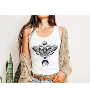Celestial Moon Graphic Moth Tank Top, Crystal Moon Butterfly Astronomy Tank Top
