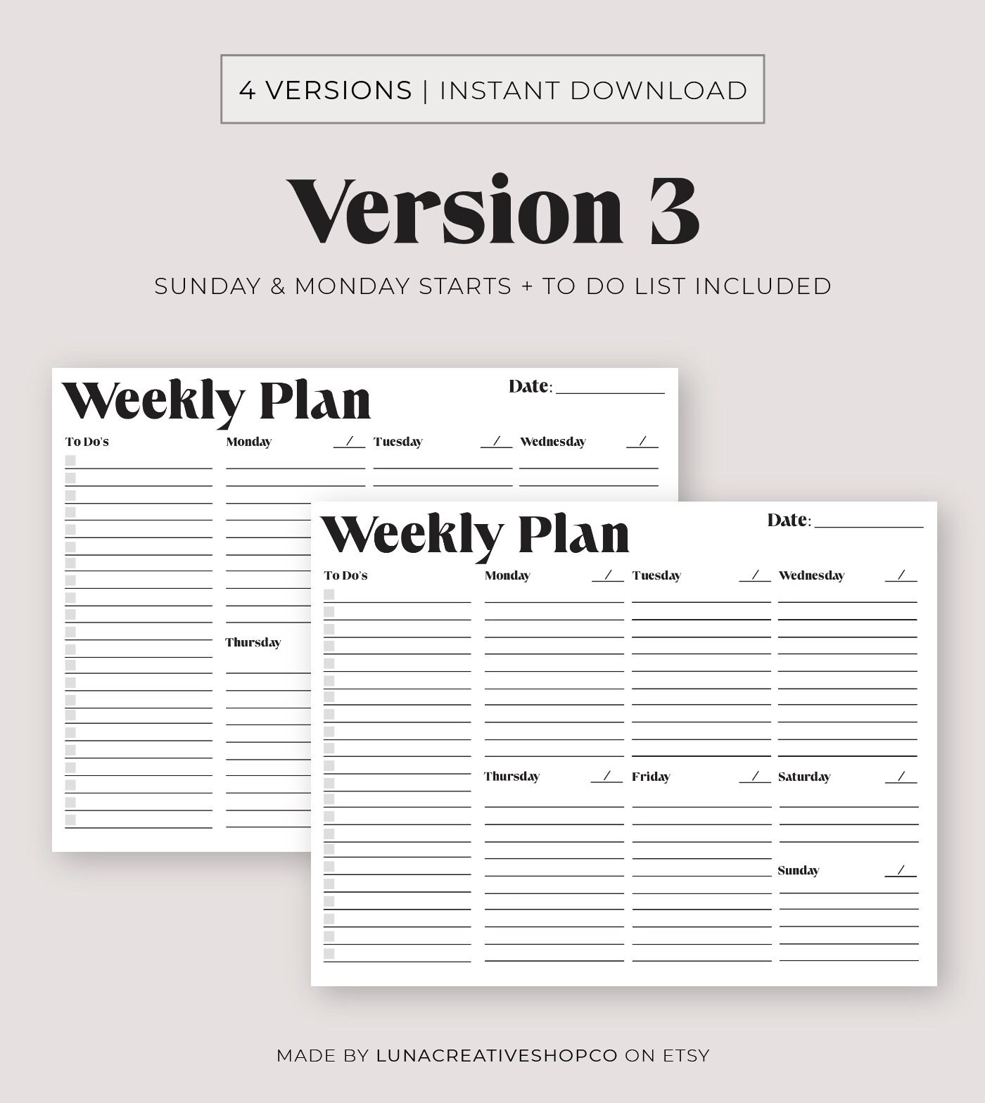 Weekly Planner Printable to Do List Minimal Weekly Schedule - Etsy