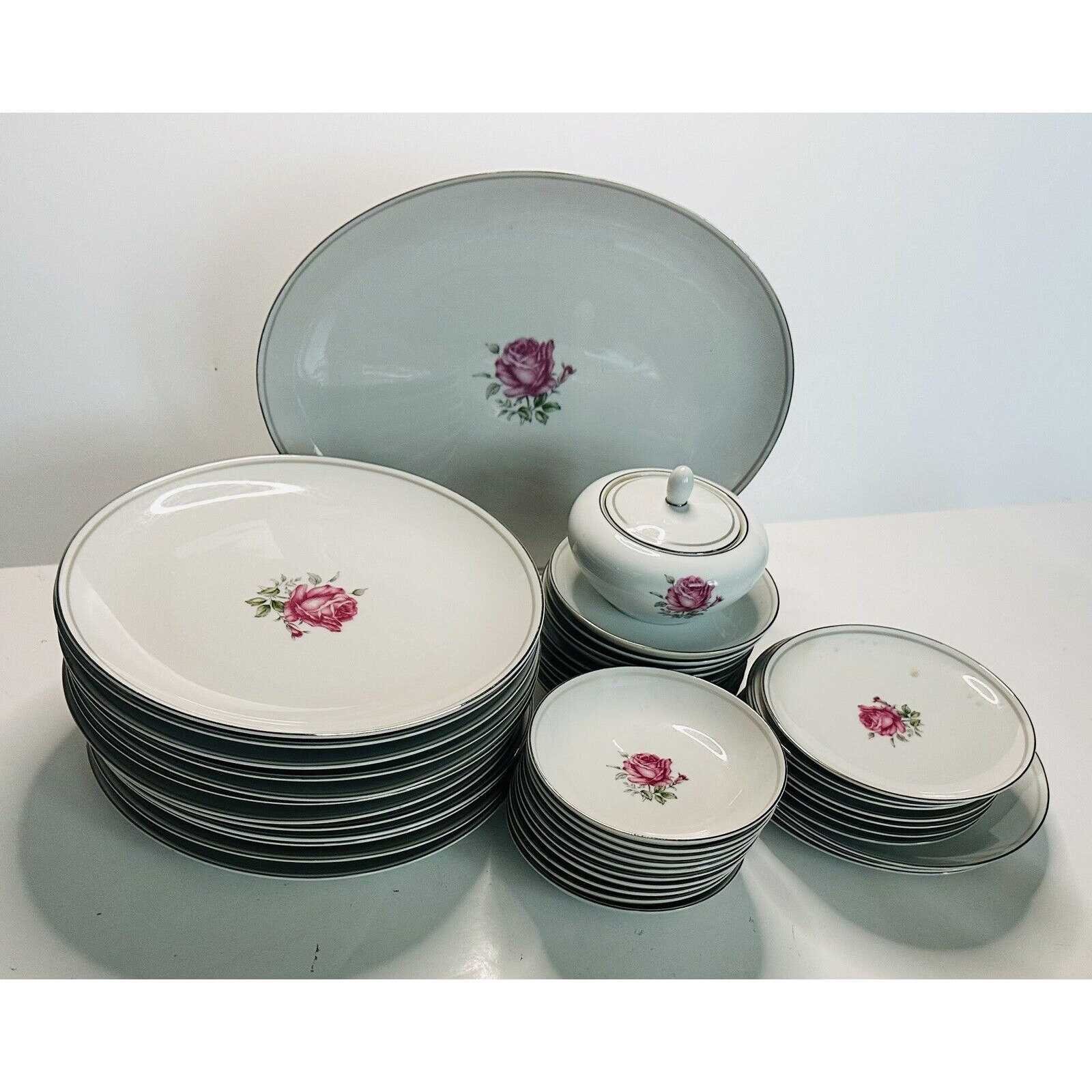 IMPERIAL ROSE #6702 Fine China Plates W/silver Trim Japan