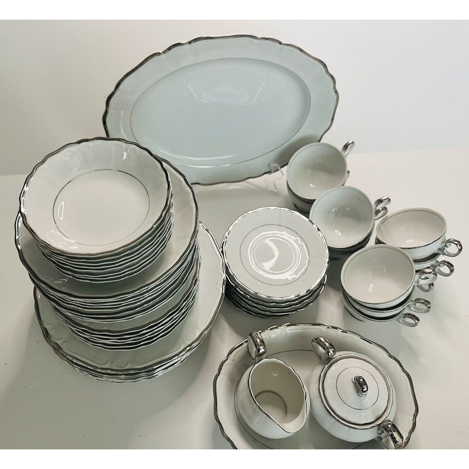 52 Pc Harmony House Japan Silver Sonata 3639 Fine China Dinner Set