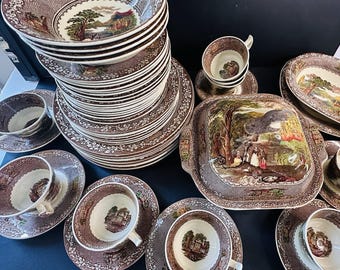 Jenny lind 1795 royal staffordshire pottery england. brown plates/bowls/tureen.