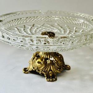 Cenicero vintage L&L WMC con base de metal dorado, 1970, cristal adornado