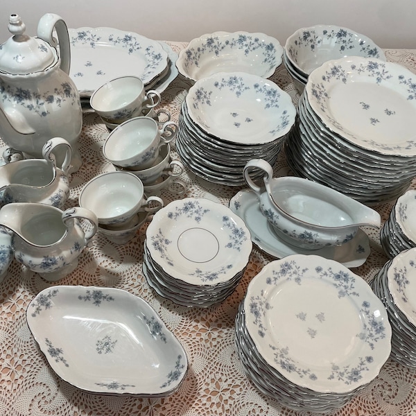 Johann haviland blue garland bavaria platinum china set for 10 + extras. Choose your replacement piece.